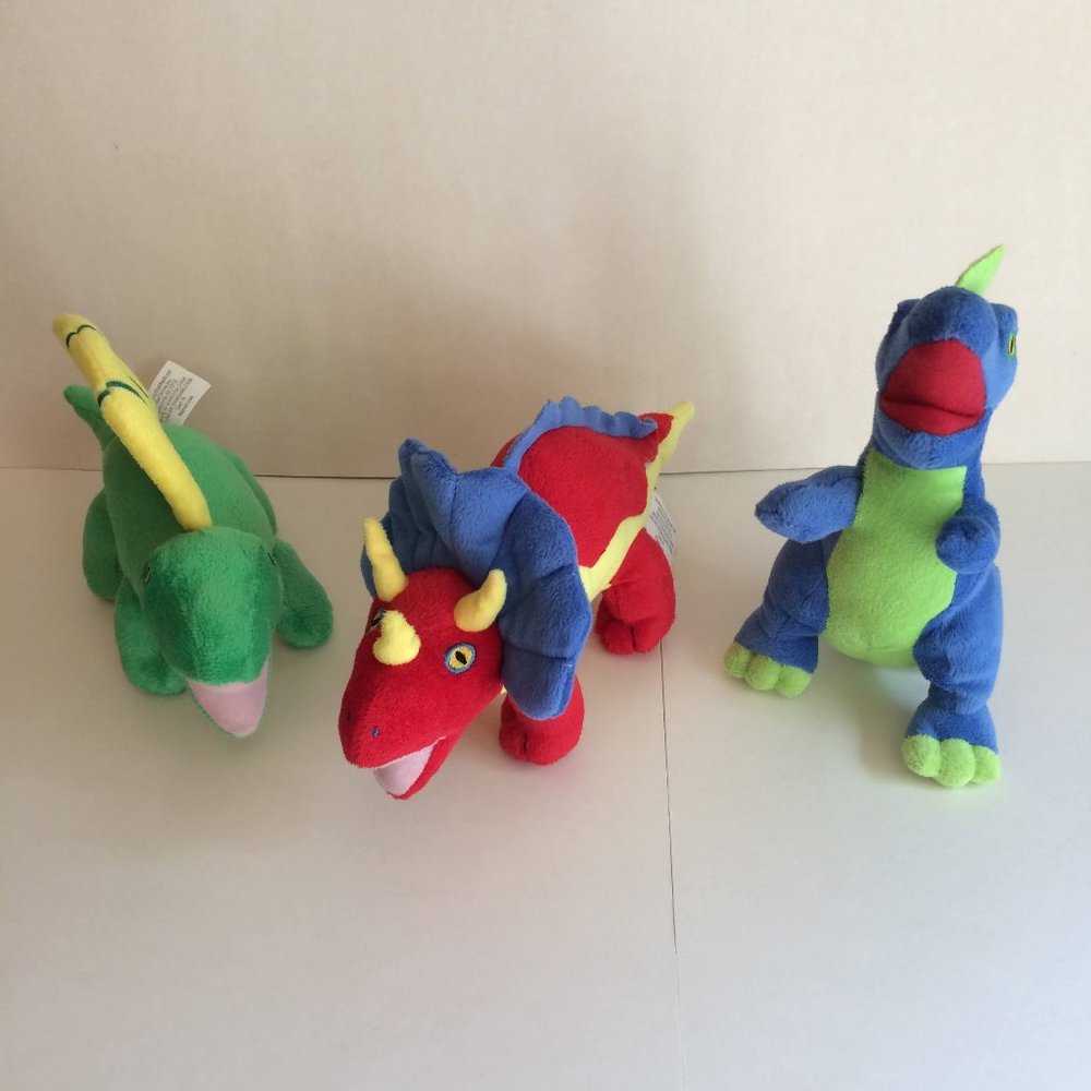 Plush Dinosaur Stuffed Animal Toy LOT Stegosaurus Tyrannosaurus Rex Green Set